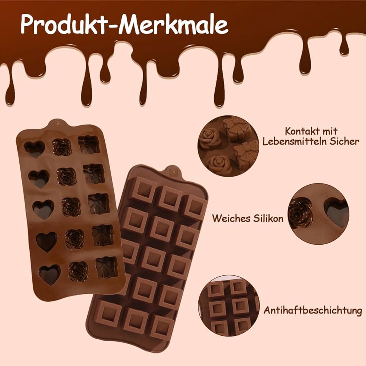 Siliconen Chocoladevorm - Antiaanbaklaag - 2 Stuks - Kiezelzuur