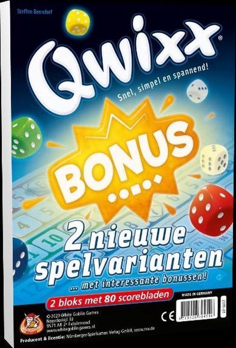 White Goblin Games - Qwixx Bonus - Dobbelspel - 2 tot 5 spelers - Voor de hele familie - uitbreiding - Extra scoreblokken met nieuwe uitdagingen — afbeelding 3