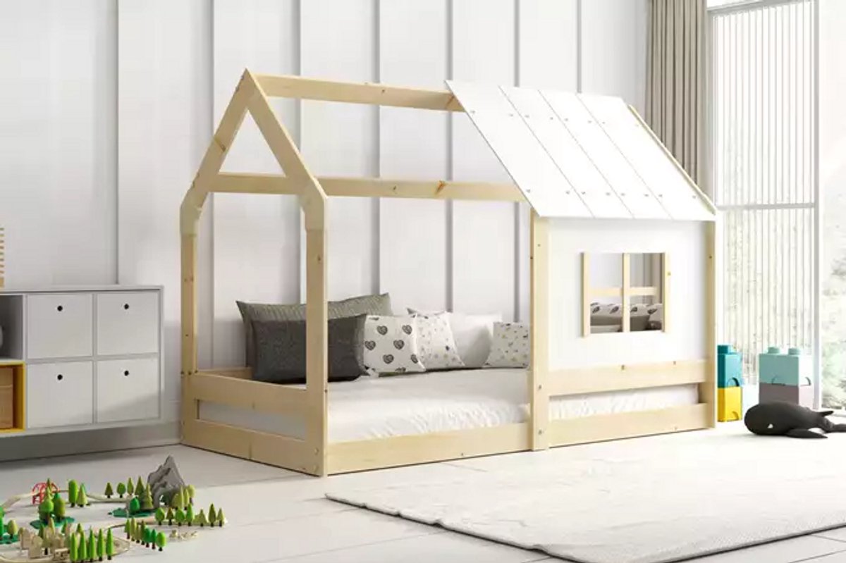 BMS - Kinderbed met Dak - Natuurhout 80x160 met Matras