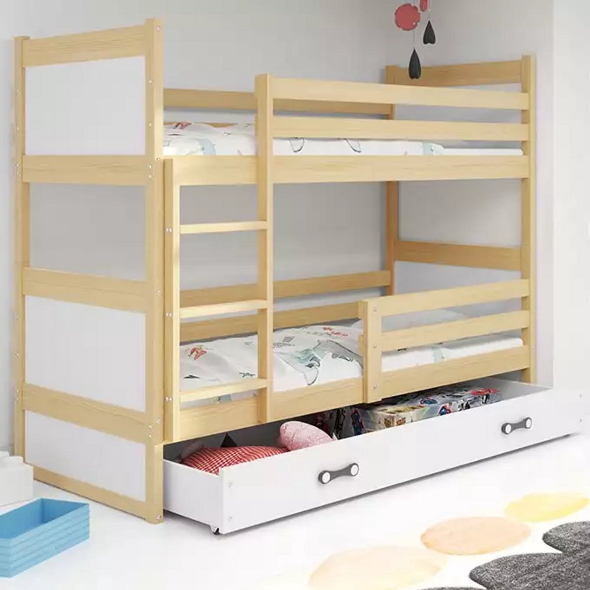 BMS RICO - Jeugd Stapelbed - 90x190 - Pine/White - Inclusief Matras en Lade