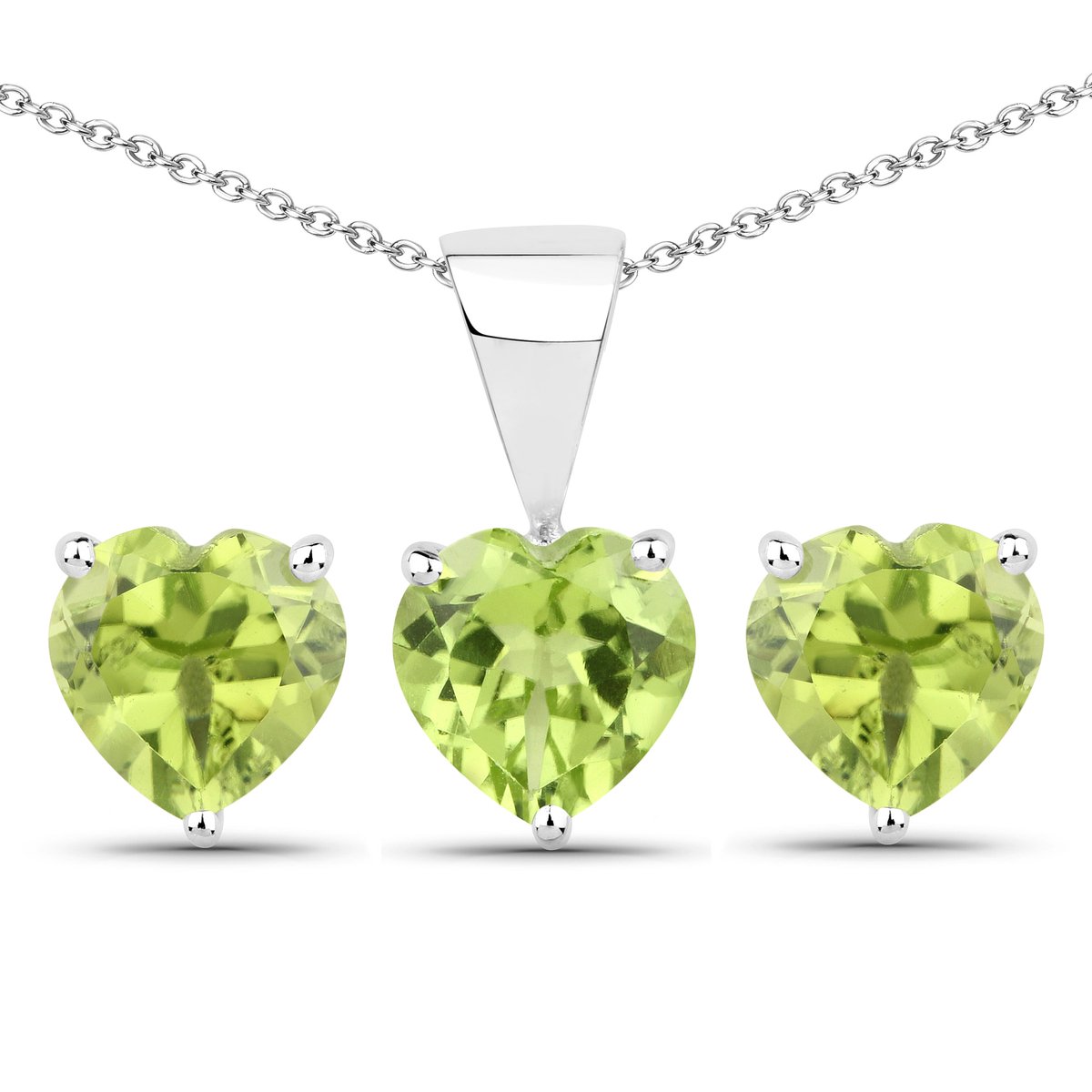 Vira Jewels Schmuck-Set Silber 925 rhodiniert Ohrringe und Halskette mit echtem Peridot in Herzform