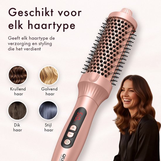 QFLEX PRO® Thermal Brush - Keramische Warmteborstel - Krultang - Krulborstel - Fohnborstel - Airstyler - Warmteborstel - Krullen borstel - 38 mm – 15 Sec Opwarming – Glanzend, Pluisvrij & Zijdezacht Haar – 10 Warmtestanden – Haarborstel 2m Snoer