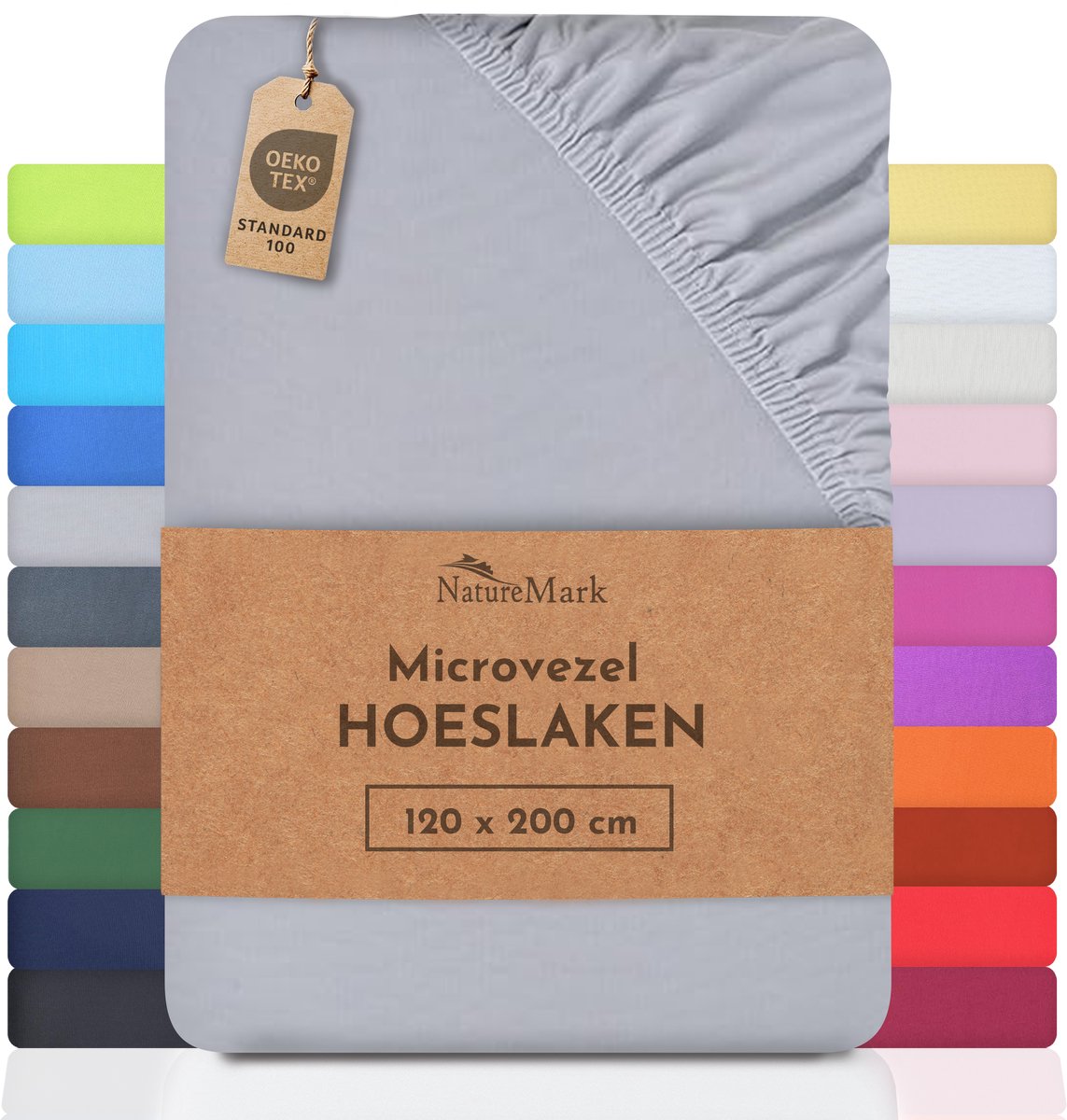 NatureMark Microvezel hoeslaken in vele maten en kleuren, 120x200cm zilvergrijs
