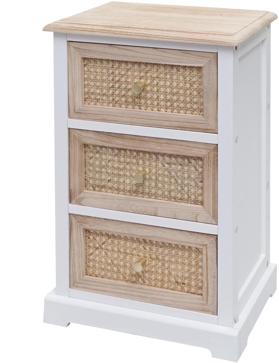 Ladekast MCW-K87, ladekast Kast, hout rotan 63x40x28cm ~ wit, natuurlijke kleur