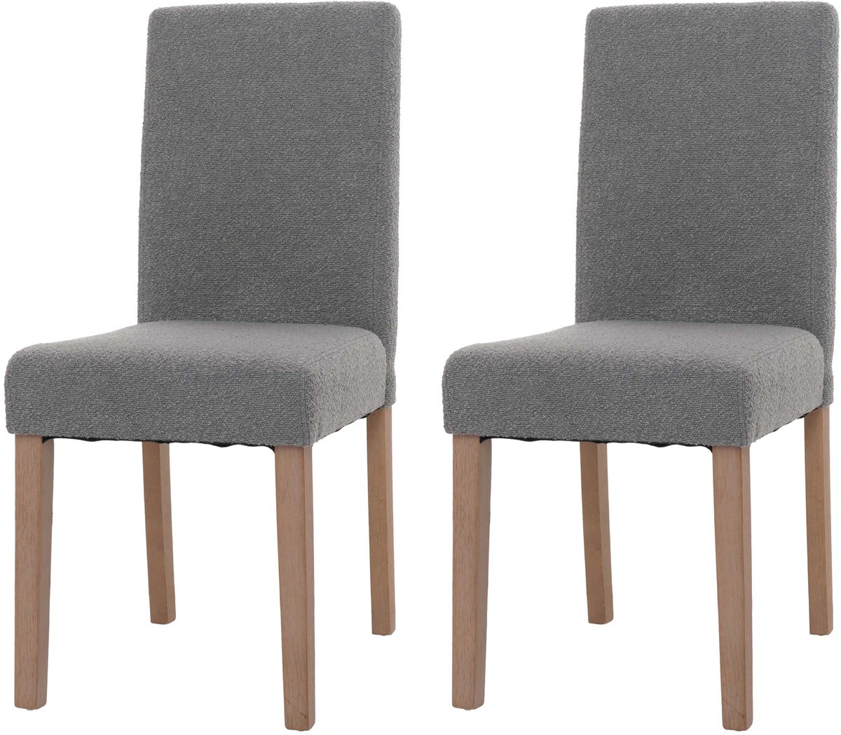 Set van 2 eetkamerstoelen Littau, keukenstoel met hoge rugleuning, stof/textiel bouclé hout ~ grijs, naturelkleurige poten
