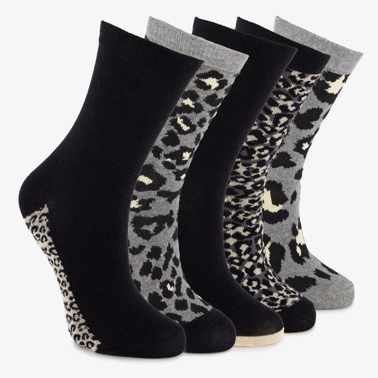 5 paires de chaussettes femme imprimé léopard - Zwart - Taille 39/42