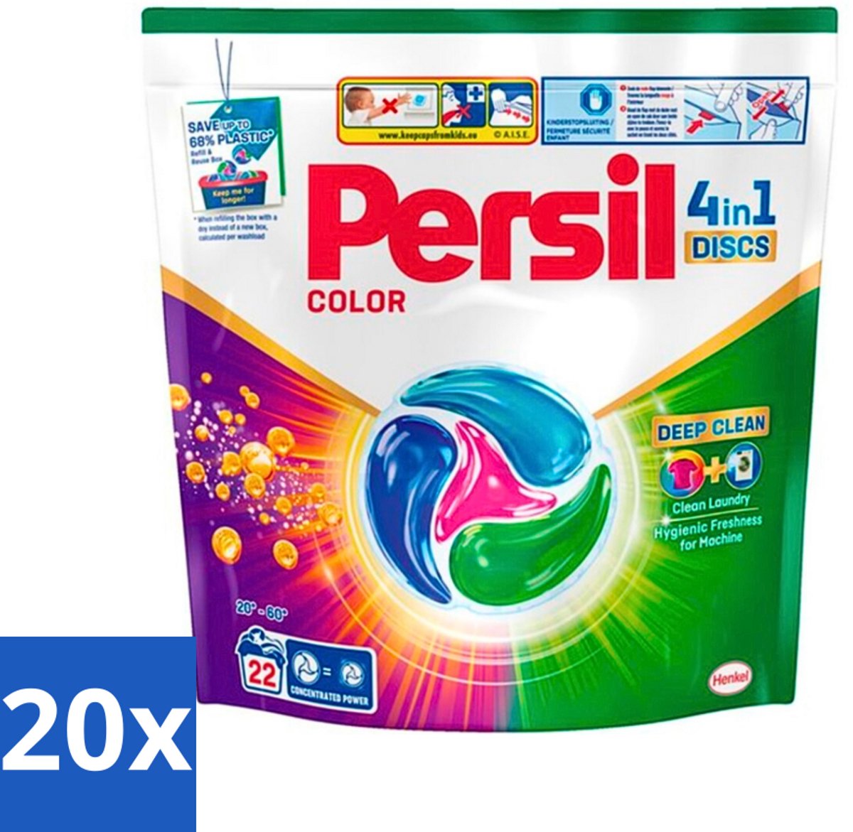 20 x Persil - Wasmiddel - Wasmiddelcapsules Discs Gekleurde Was - Voor Gekleurde Was - 22 wasbeurten - Voordeelverpakking - 20 stuks