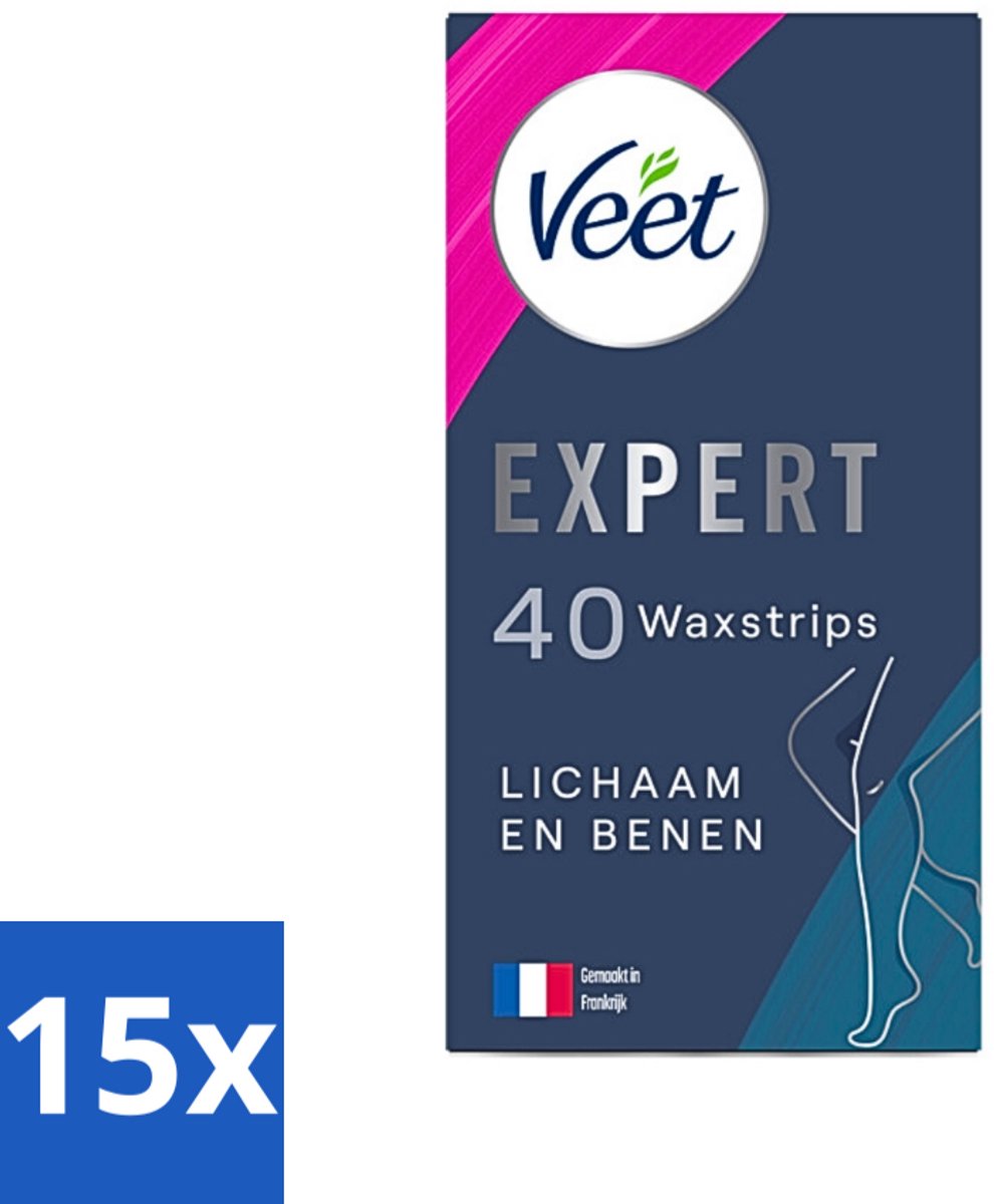 15 x Veet Expert - Ontharingsstrips - Lichaam & Benen - Gevoelige Huid - 40 strips - Ontharen Benen - Ontharen Lichaam - Waxstrips - Gevoelige Huid - Ontharen Strips