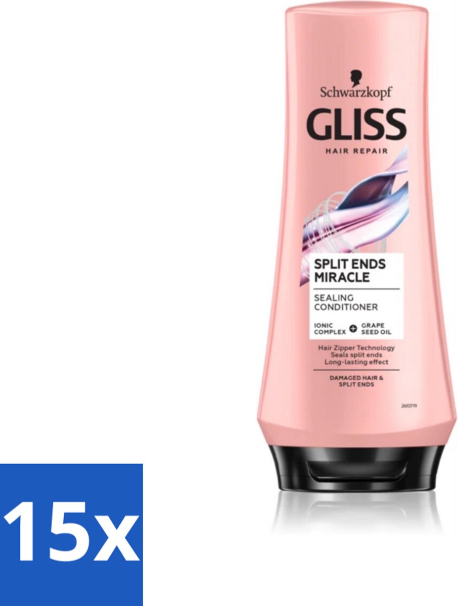 15 x Gliss - Hair Repair - Conditioner Split Hair Miracle tegen Gespleten Haarpunten - 200 ml - Gespleten Haarpunten - Haar Herstel - Haar Bescherming - Haar Verzorging - Haarcrème