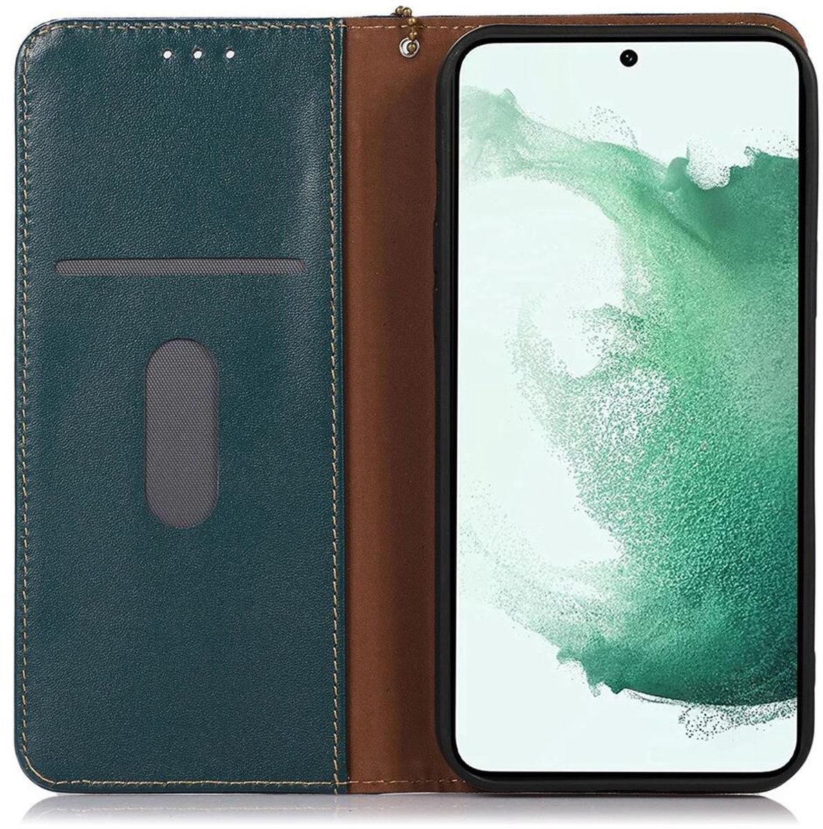 KHAZNEH Hoesje RFID Book Case Leer Groen Geschikt voor Samsung Galaxy A55