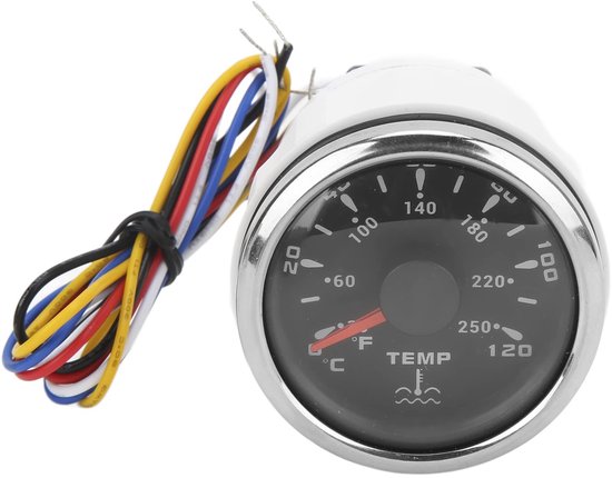 Ebtools Watertemperatuurmeter, 12 V, koelvloeistof, temperatuurmeter, universele watertemperatuurmeter, temperatuurweergave, 7 kleuren, led-display, 52 mm