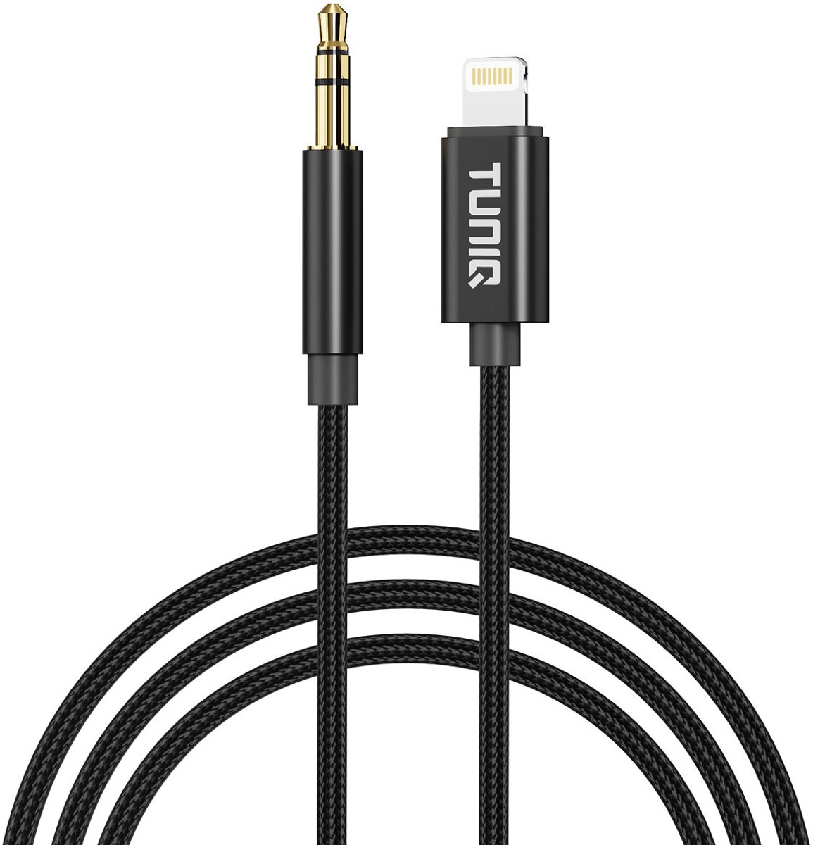 TUNIQ Lightning USB Cable - Lightning Jack 3.5 adapter - Zwart - Slank en Duurzaam
