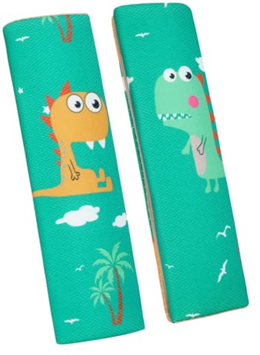 Image of 2 Stuks Cartoon Autogordelbeschermers voor Kinderen - Dinosaurus Gekleurd