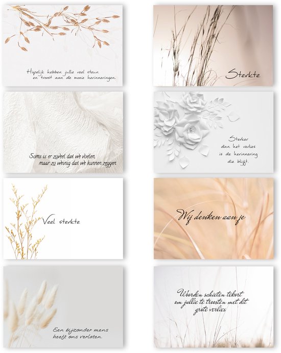 ASKWK021 - Condoleance kaarten - Set van 8 dubbele kaarten met enveloppen - Rouwkaarten - Sterkte wensen - Gecondoleerd - Condoleancekaarten - Wenskaarten
