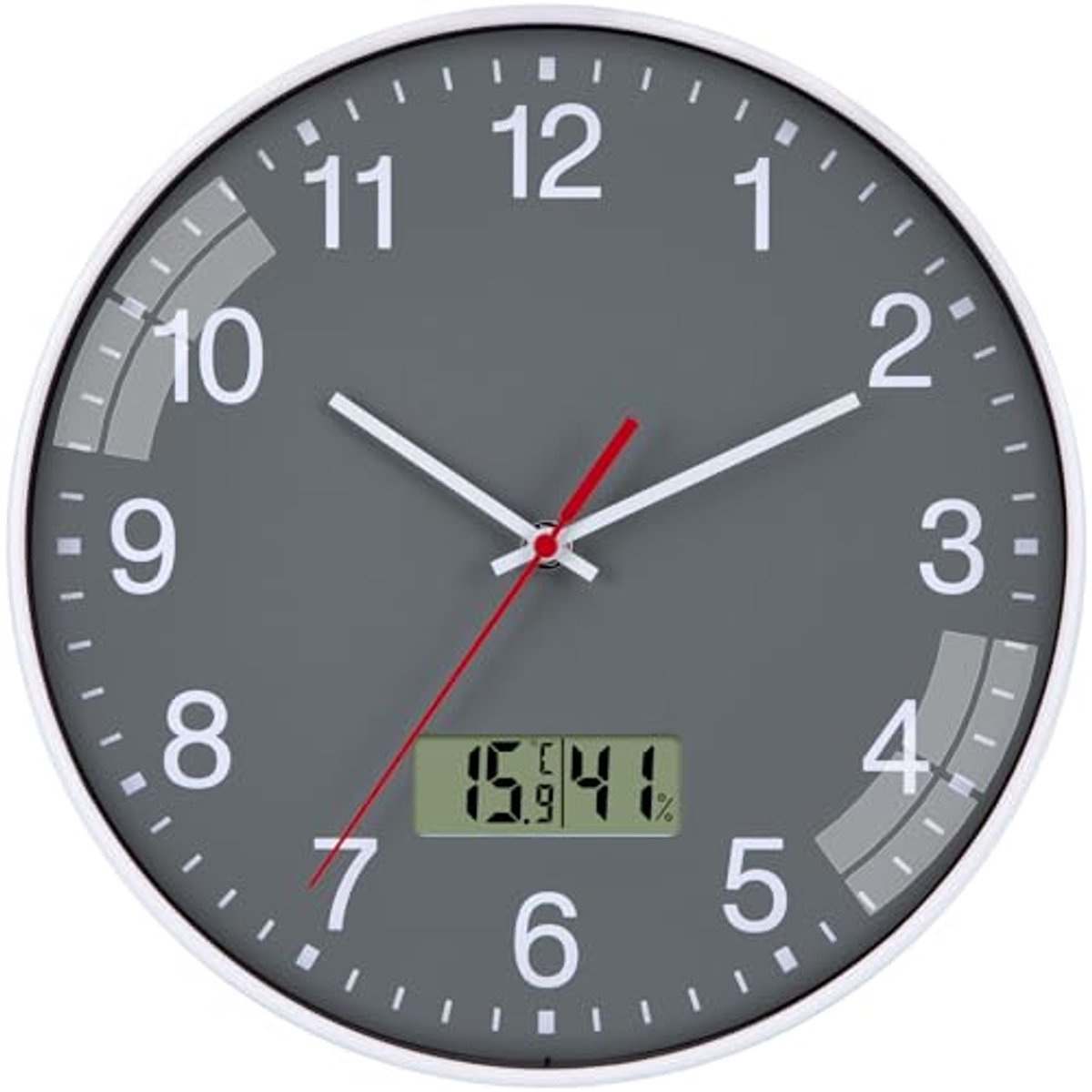 Stille Wandklok met Temperatuurweergave - Modern Design en Groot LCD-Display