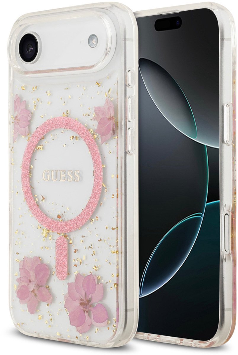 Guess Back Cover - iPhone 17 Air - Roze - Magsafe - Schokabsorberend TPU met bloemen