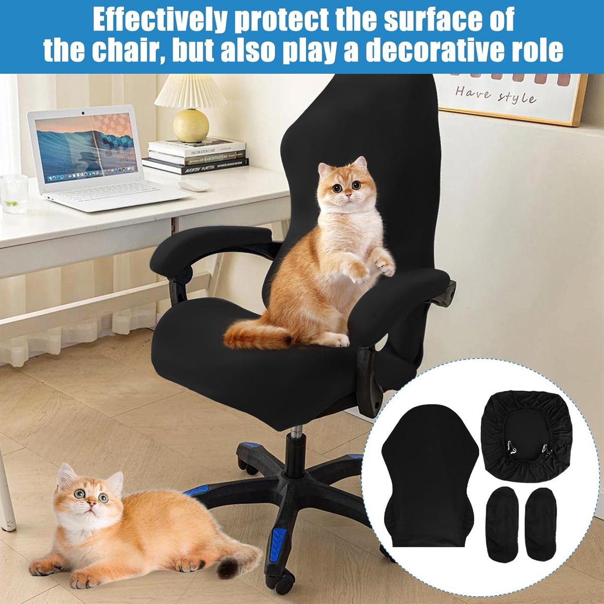 Pack of 4 Gaming Chair Covers - Zwart - Stretch - afbeelding 2