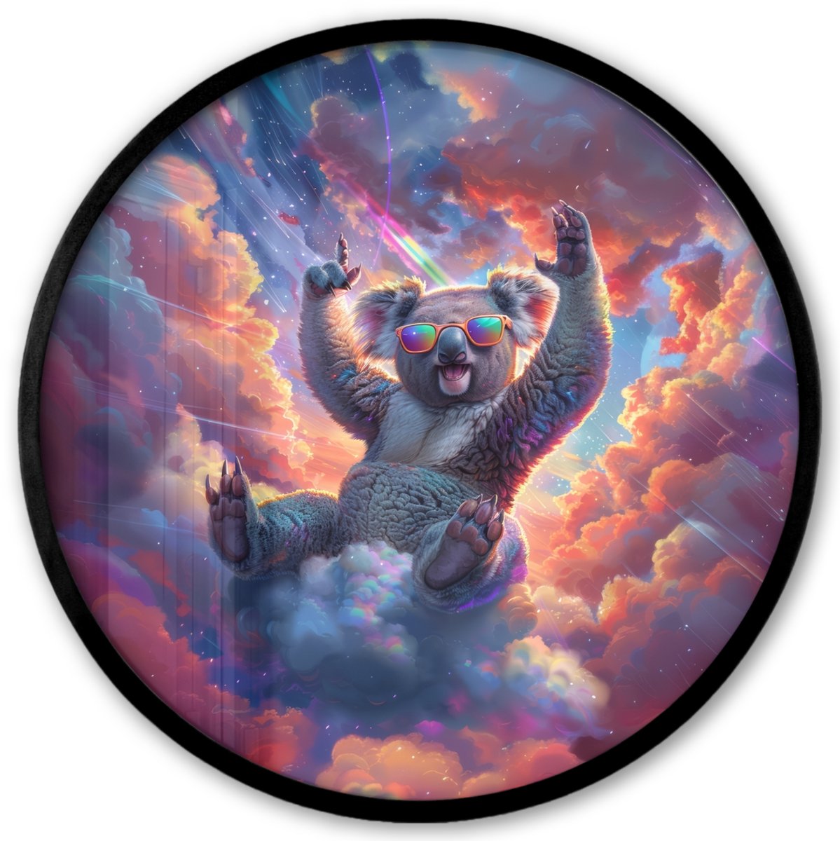 FrameYourWall Poster in lijst Rond - Fotolijst 40x40 cm - Posters - Koala - Dier - Zonnebril - Wolken - Ronde posterlijst zwart - Decoratie - Wanddecoratie woonkamer - Muurdecoratie slaapkamer