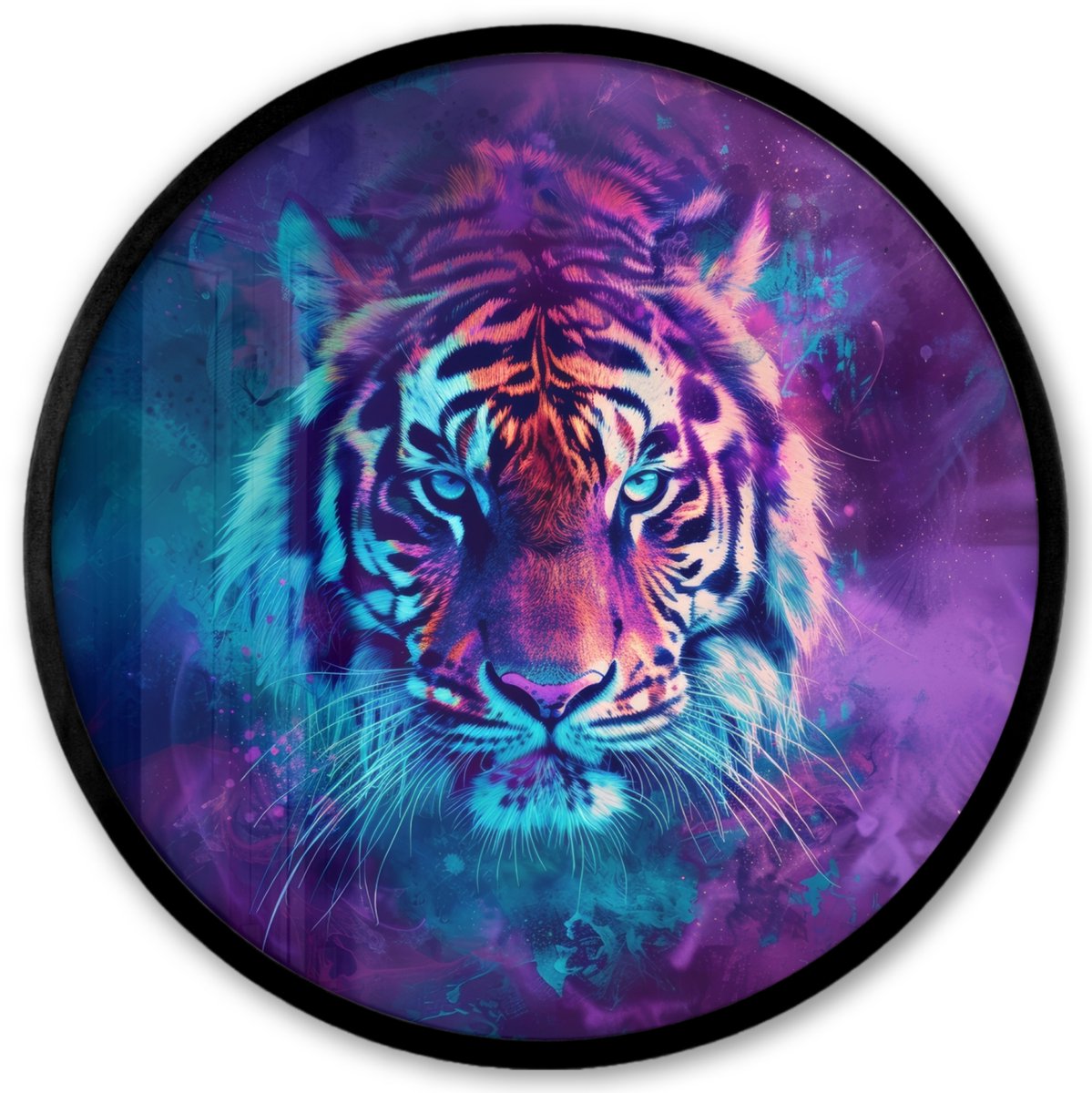 FrameYourWall Poster in lijst Rond - Fotolijst 40x40 cm - Posters - Tijger - Kleurrijk - Rook - Dieren - Ronde posterlijst zwart - Decoratie - Wanddecoratie woonkamer - Muurdecoratie slaapkamer