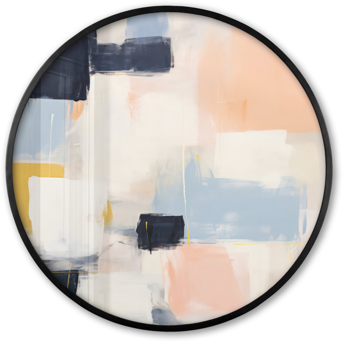 FrameYourWall Poster in lijst Rond - Fotolijst 80x80 cm - Posters - Kunst - Wit - Abstract - Modern - Ronde posterlijst zwart - Decoratie - Wanddecoratie woonkamer - Muurdecoratie slaapkamer Kleur - Hokjes