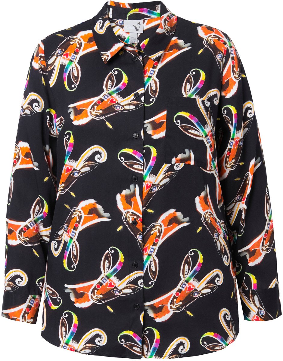 Ulla Popken - Dames - Overhemdblouse landhuisprint overhemdkraag lange mouwen - Oranjerood - Maat 46+