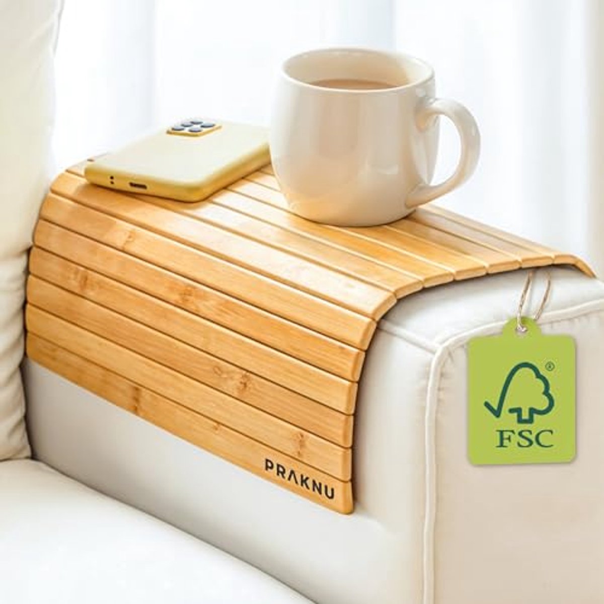 Verstelbaar Houten Zitbankblad - FSC® Gecertificeerd Bamboe - Antislip - Ideaal voor Snacks, Dranken & Laptop - Makkelijk Schoon Te Maken