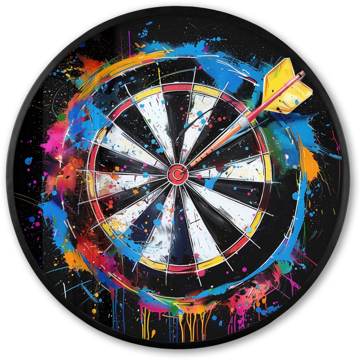 FrameYourWall Poster in lijst Rond - Fotolijst 60x60 cm - Posters - Graffiti - Sport - Darten - Dartbord - Ronde posterlijst zwart - Decoratie - Wanddecoratie woonkamer - Muurdecoratie slaapkamer