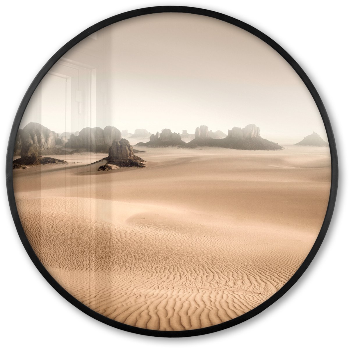 FrameYourWall Poster in lijst Rond - Fotolijst 60x60 cm - Posters - Woestijn - Rotsen - Natuur - Zand - Ronde posterlijst zwart - Decoratie - Wanddecoratie woonkamer - Muurdecoratie slaapkamer