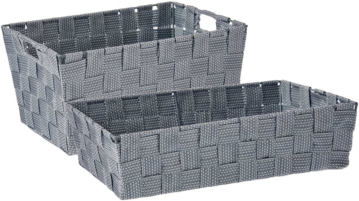 Kipit Badkamer opbergmandjes - Set van 4x stuks - Zilvergrijs - in 2 formaten - 34 x 21 x 8.5 cm en 30 x 20 x 14 cm