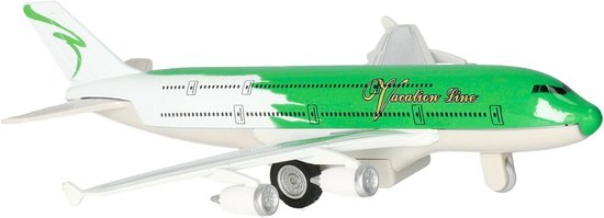 Goki speelgoed vliegtuig – 19 cm – groen/wit – pull back motor