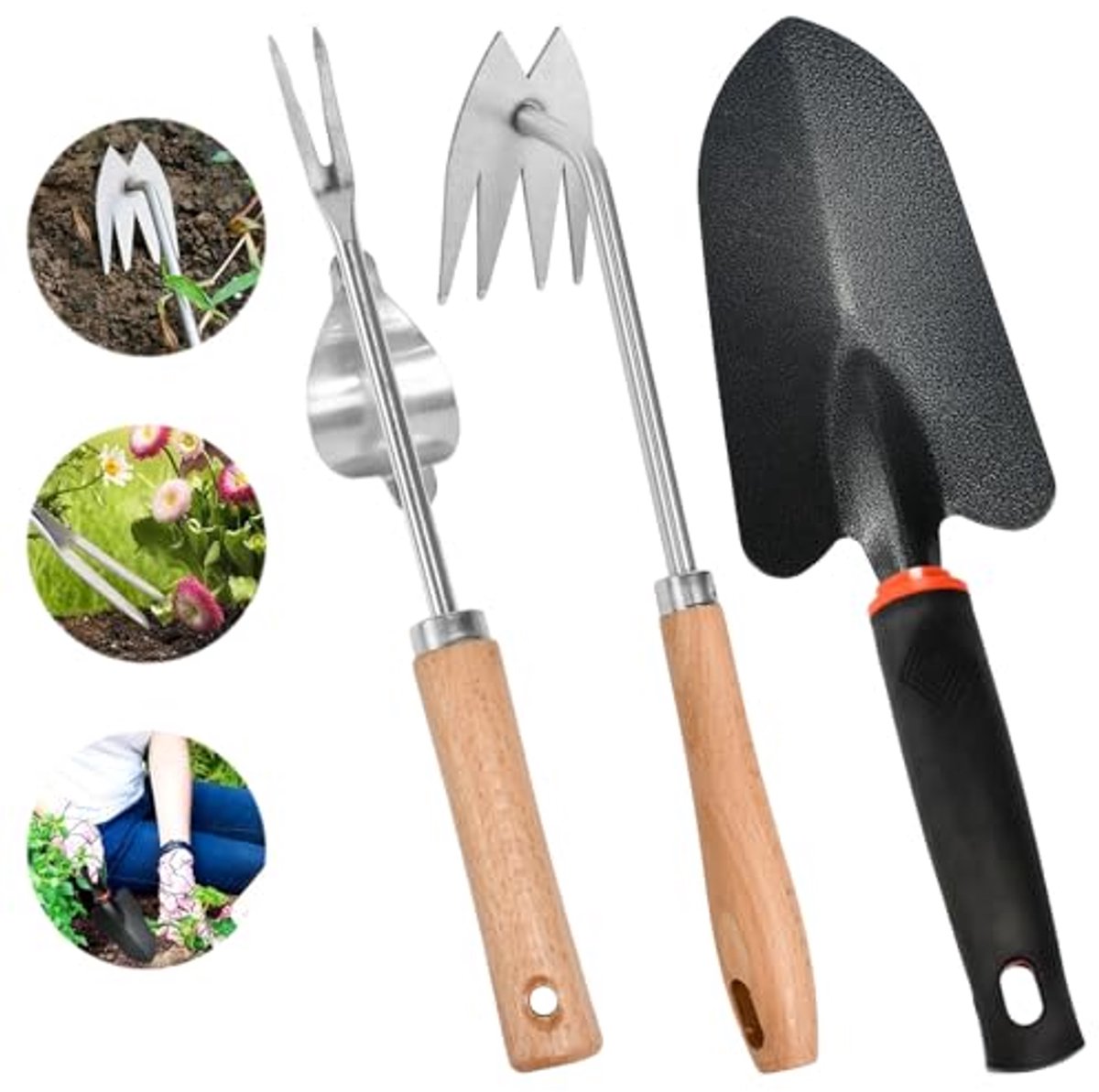 3 Stuks Handmatige Onkruidverdelger Set - Roestvrij Staal Tuingereedschap voor Effectief Onkruid Wieden
