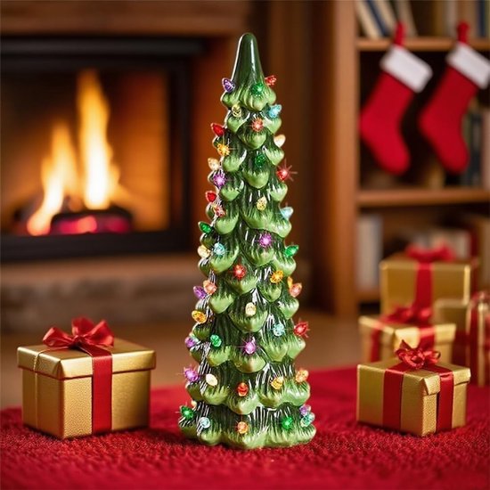 Sapins De Noël De Table Rétro Peints à La Main Avec Lumières