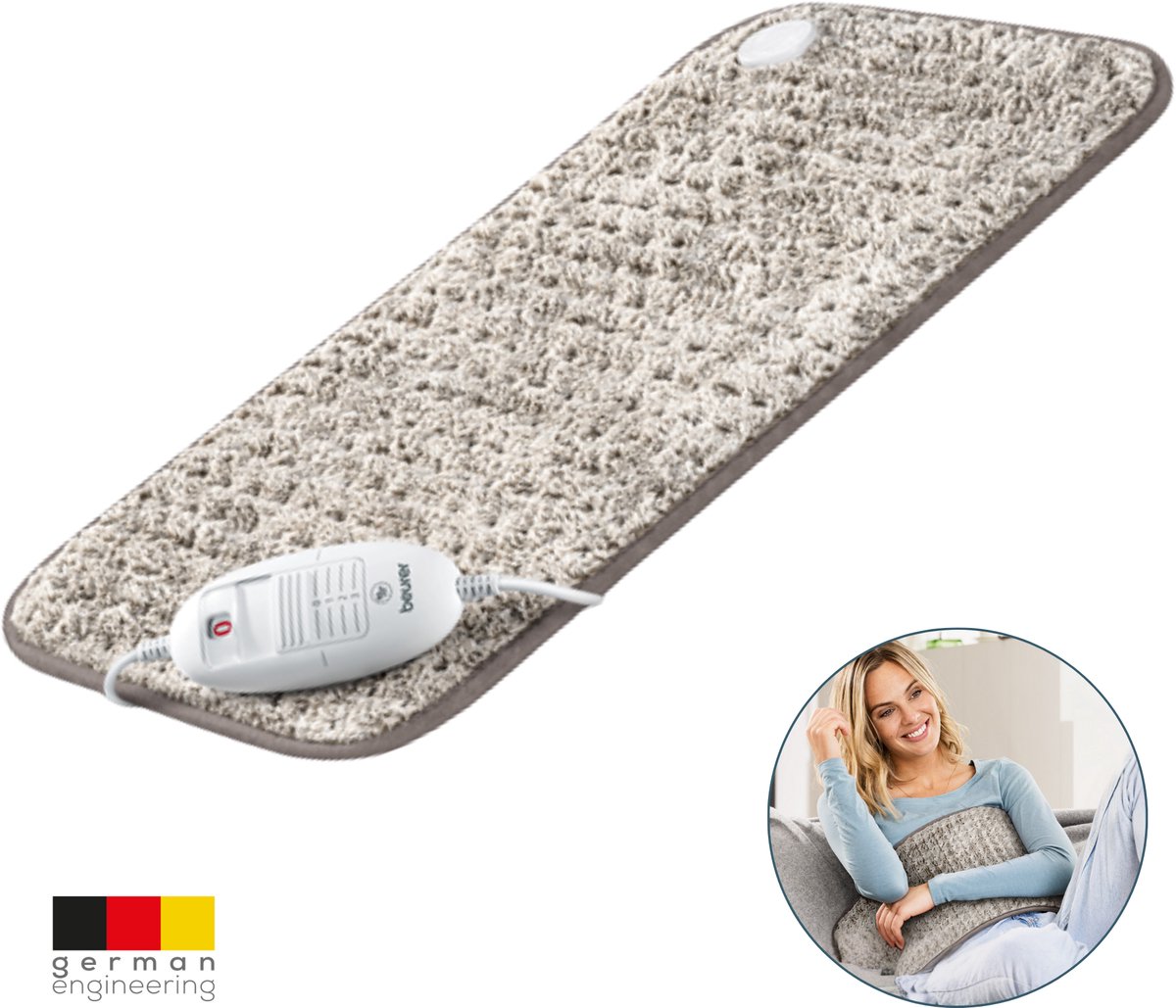 Beurer Elektrisch Warmtekussen XXL | Heating pad | 60 x 30 cm | HK 123 Nordic | 3 Warmtestanden | Max 65°C | Snelle opwarming | Automatische uitschakeling | Ultrazachte fleece | Machinewasbaar | 3 Jaar garantie | Taupe