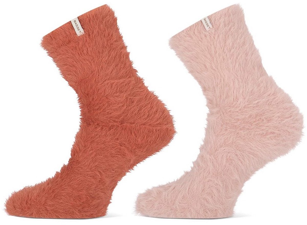 Basset dames 2P huissokken hairy roze