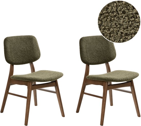 BELIANI ELAINE - Lot de 2 chaises de salle à manger - Marron foncé/vert - Bouclé