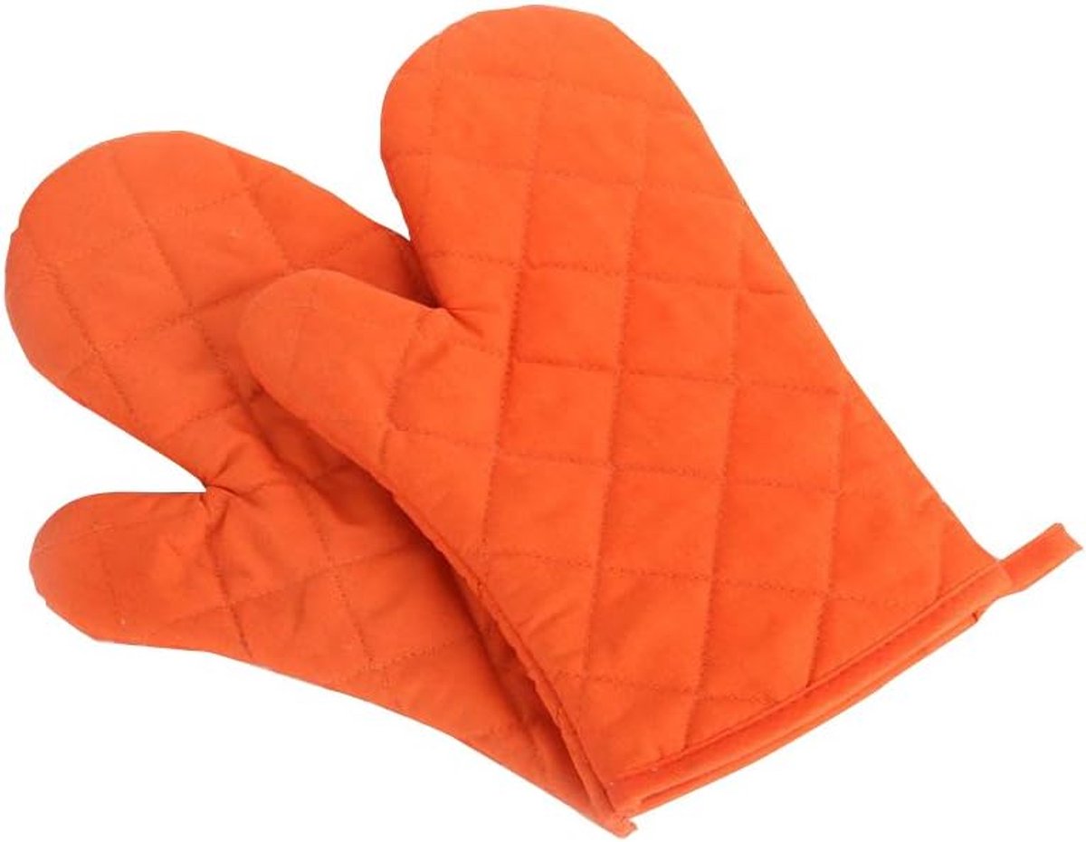 Daity Ovenwanten, hoogwaardige hittebestendige keukenwanten, gewatteerde oversized wanten van katoen en polyester, 1 paar oranje