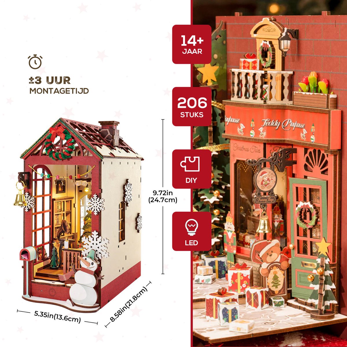 Robotime Book Nook Christmas Indoor Scene - Kerst knutsel bouwpakket — afbeelding 2
