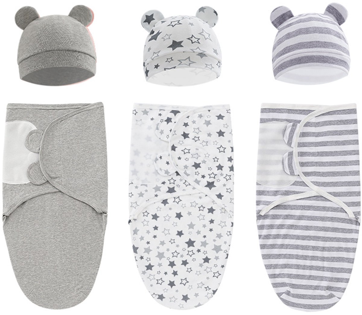 Image of 3-pack baby inbakerdoek met capuchon, katoenen inbakerdeken geschikt voor pasgeborenen van 0-1 jaar, geschikt voor jongens en meisjes in de babykamer,Babyjongen