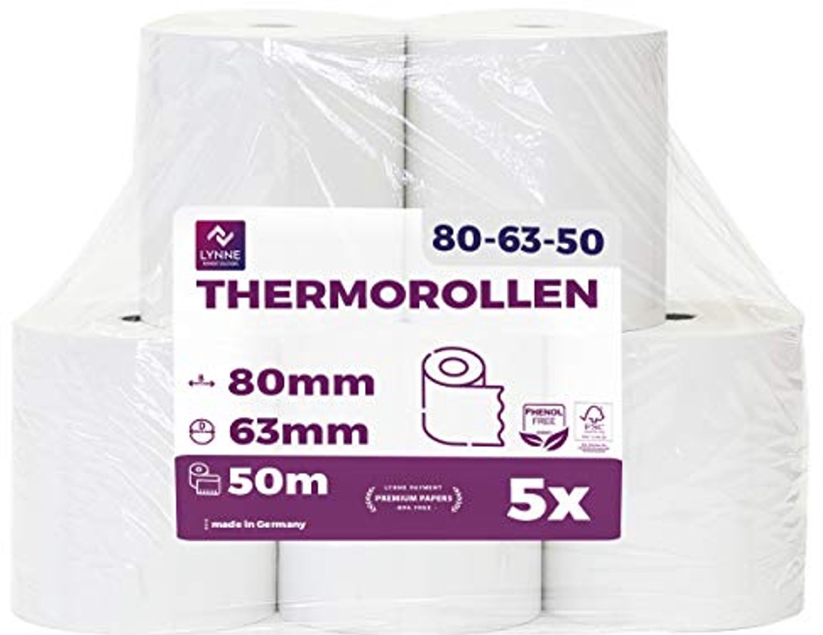 Thermische rollen voor kassasystemen - 80 mm x 50 m x 12 mm - BPA-vrij - 5 rollen