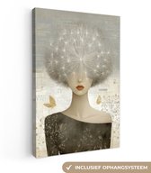 Tableau sur toile 80x120 cm - Décoration murale exclusive Fluff - Femme - Beige - Décoration murale salon - Décoration chambre - Accessoires de chambre - Peintures sur toile