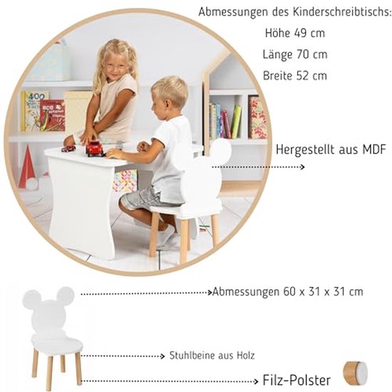 Houten Kinderbureau 70 x 52 x 49 cm met Stoel voor Kinderen van 3 tot 7 Jaar van Merkloos — afbeelding 4