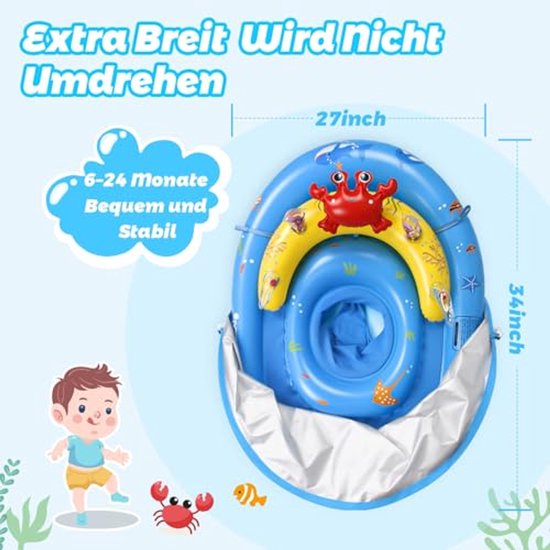 Zwemring voor baby's met UPF50+ zonnedak en verstelbaar veiligheidszitje - Kleine zwembadzwemring voor 3-36 maanden van Merkloos — afbeelding 5