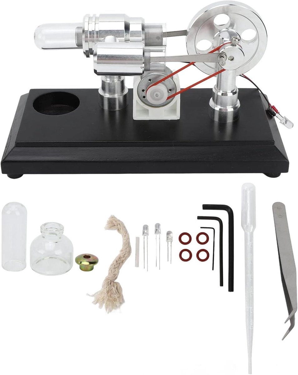 JHubers Goods - Stirlingmotor Kit Met Led-Licht voor Wetenschappelijk Experiment - Educatieve Natuurkunde Set - Hete Lucht Motormodel