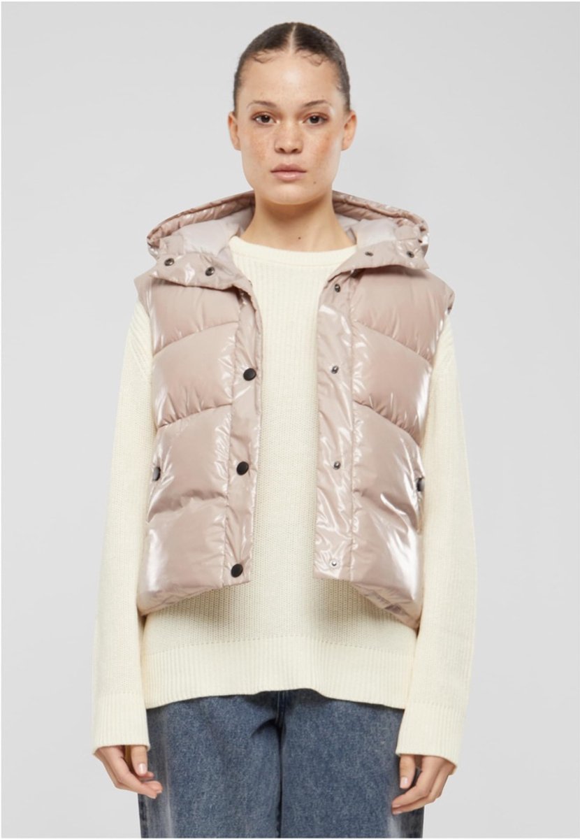 Urban Classics Recycled Shiny Puffer Vest with Hood Mouwloos jacket 3XL Roze