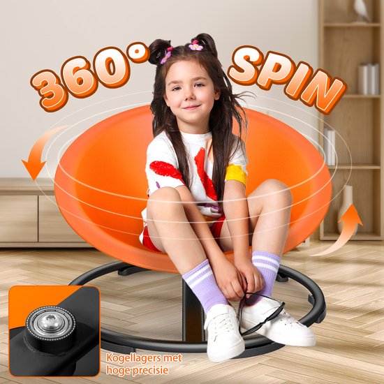 E-Solem Carrousel autisme kinderdraaistoel, sensorische draaistoel, training, fysieke coördinatie en evenwicht, balansstoel voor kinderen, antislip metalen basis, oranje