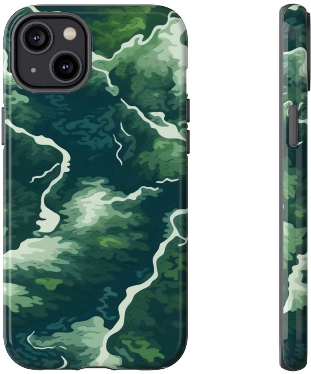 Abstracte Groene Rivier en Bospatroon – Telefoonhoesje Geschikt voor iPhone 14 Plus