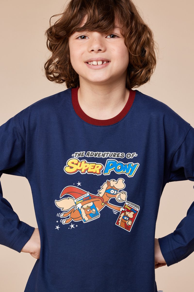 Woody - Jongens/Heren Pyjama - Donkerblauw Pony - XXL
