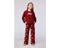 Woody pyjama meisjes/dames - donkerrood - 'nighttime hero' - 252-10-YPA-Z/495 - maat 164