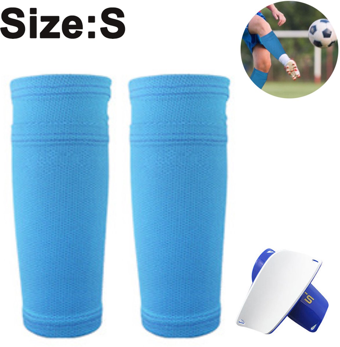 Elkuaie Scheenbeschermers - kuitbeschermers - Met Ingebouwde Scheenbeschermer Voor Voetbal - 1 Stuk - Blauw