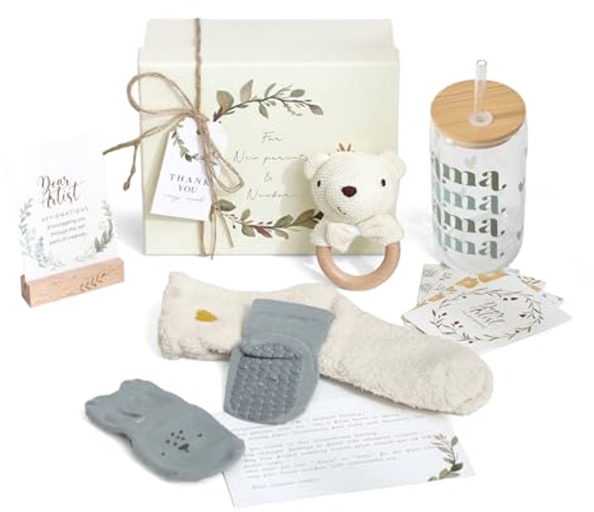 Houten bijtring cadeauset voor baby's - Complete set met rammelaar, sokken, en meer - Perfect cadeau voor babyshower